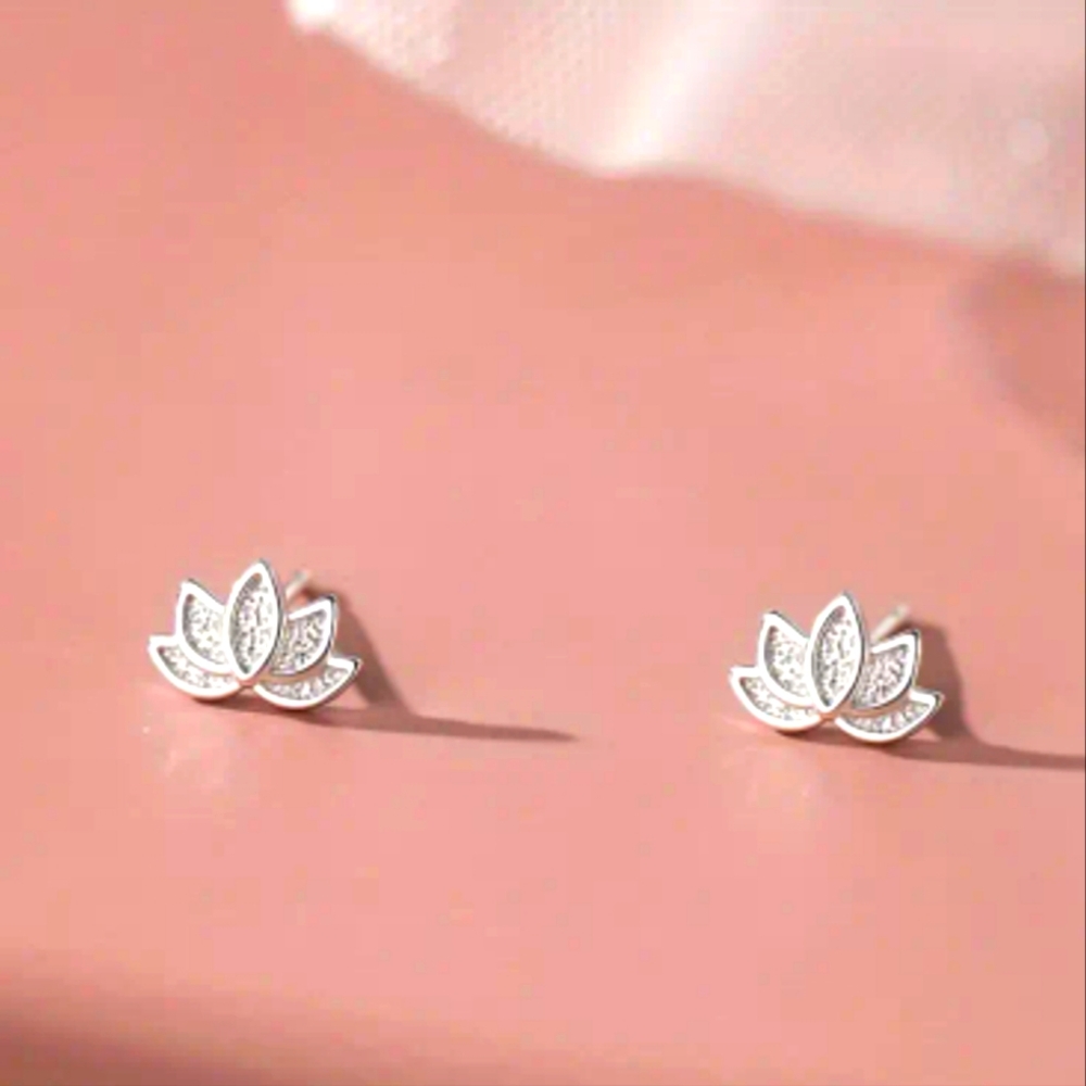 Sterling silver lotus flower stud earrings